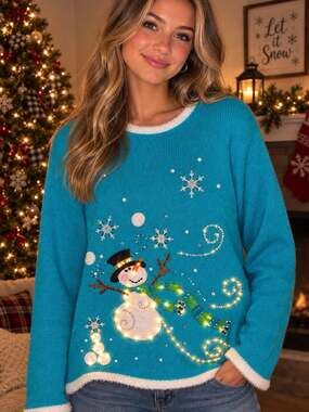 Vintage Quaker FACTORY WOMEN'S LIGHT UP CHRISTMAS SWEATER Snowmen Sz M Works